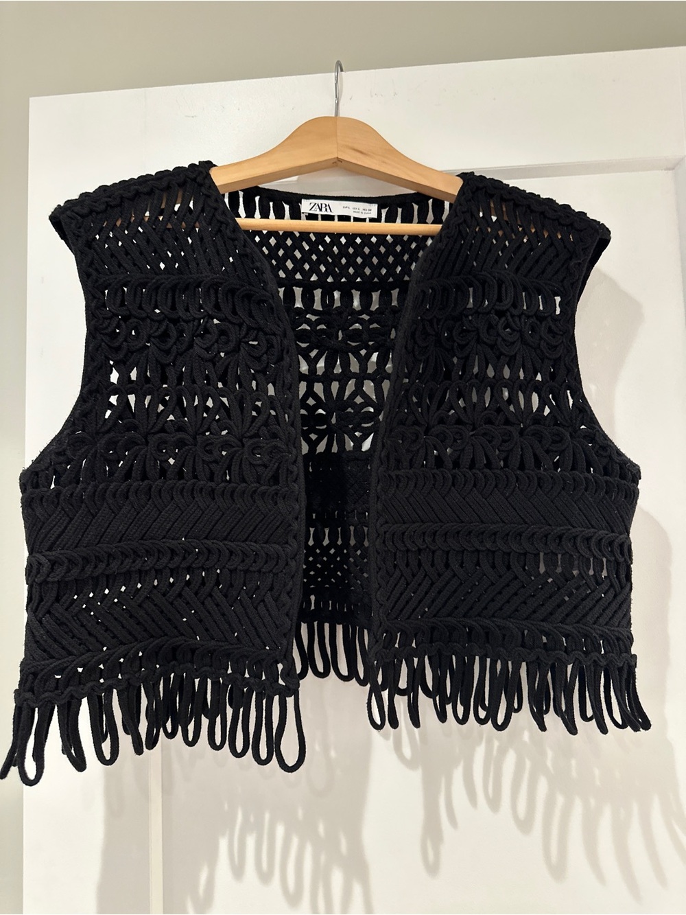 Zara Black Crochet Fringe Vest